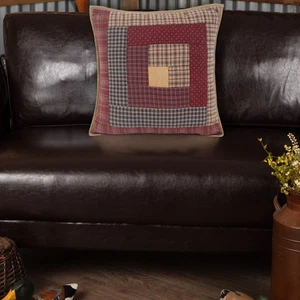 VHC Brands Rustic 16"x16" Pillow Red Patchwork Millsboro Cotton Bedroom Decor - Picture 1 of 6
