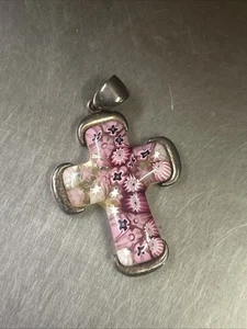 925 TM Millefiori lila floral Kreuz Anhänger Sterlingsilber - Bild 1 von 4