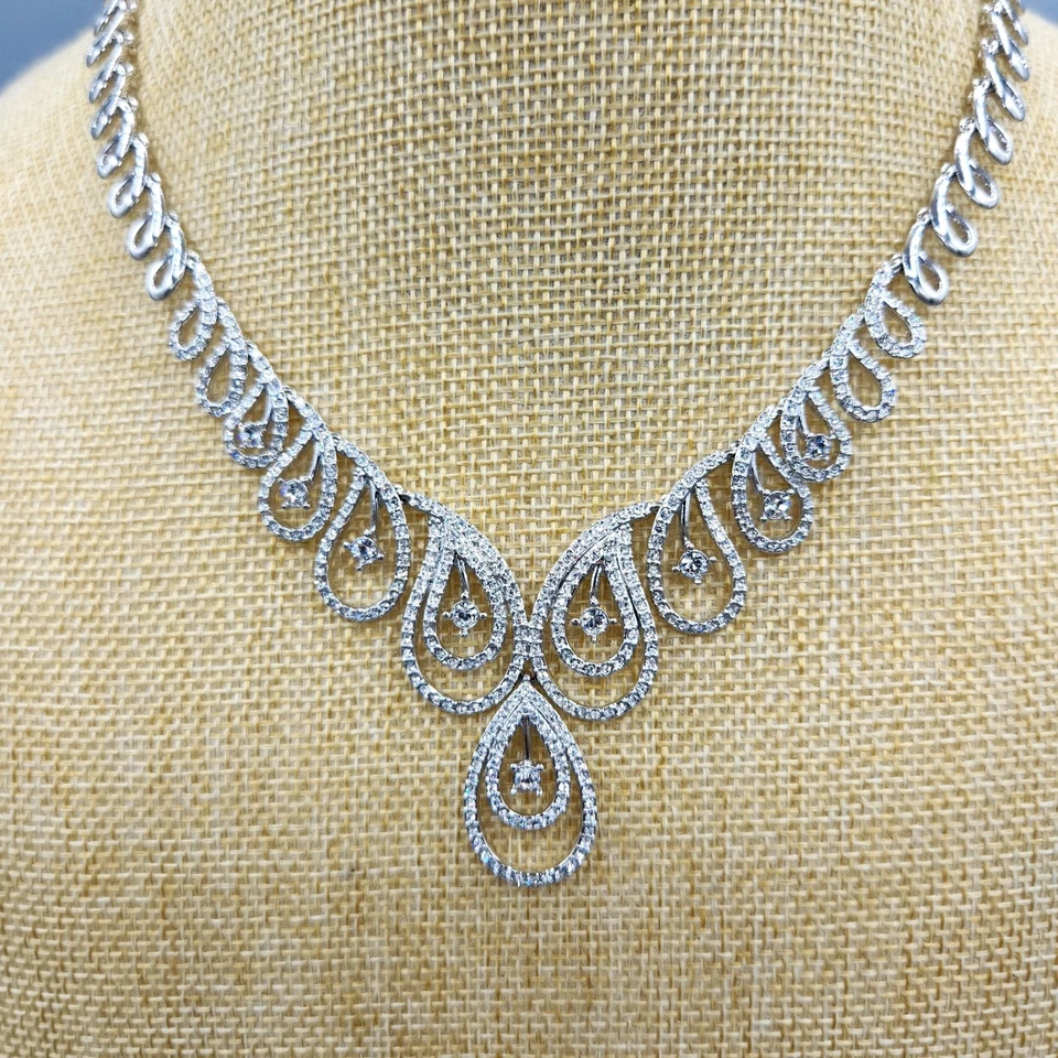 Collar babero lavalier de eslabones de cachemira abiertos cristal placa de rodio 18" Foto 1 de 4