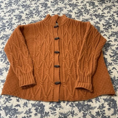 Aran Crafts Irish Merino Wool Sweater Women 2XL Cable Knit Cardigan Orange - Image 1 of 4