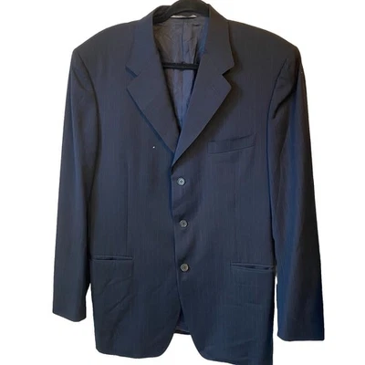 CANALI Mens 3 Button Sport Coat Blazer 42/L Navy Pinstripe Pure New Wool Italy - Image 1 of 4