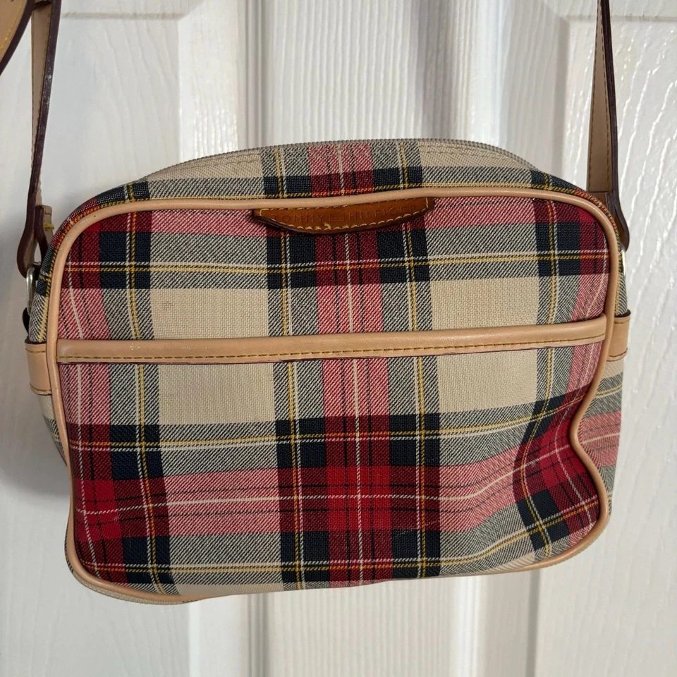 Vintage Tommy Hilfiger Red Green Tan Tartan Plaid Crossbody Purse - Image 1 of 4