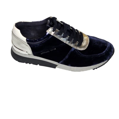 Michael Kors Allie Trainer Admiral Blue Velvet Silver Logo Sneaker Shoes Sz 7.5 - Image 1 of 4