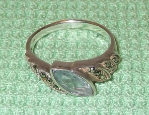 Damenring-925er Sterling Argento- Misura 54 - 3,6 Grammi -aquamarin & Strass - Foto 1 di 4