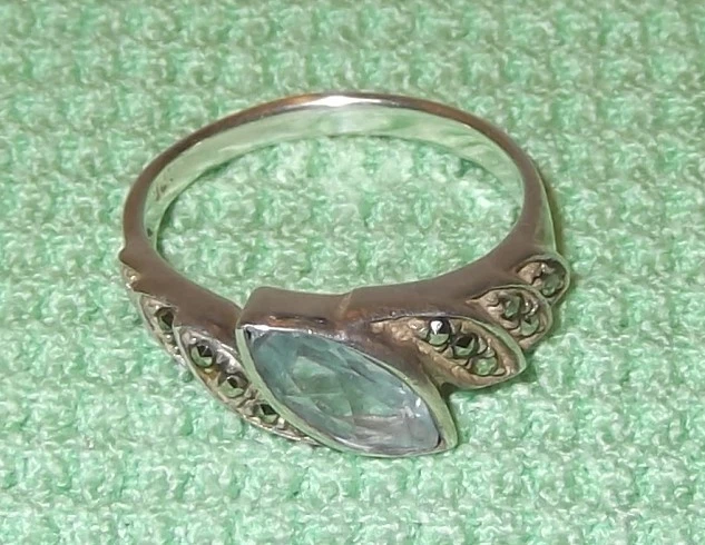 Damenring-925er Sterling Argento- Misura 54 - 3,6 Grammi -aquamarin & Strass - Immagine 1 di 4