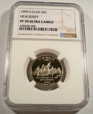 1999-S 25c CLAD NGC PF70UCAM NEW JERSEY QUARTER PROOF ULTRA CAMEO PR 70 NJ - Image 1 of 4
