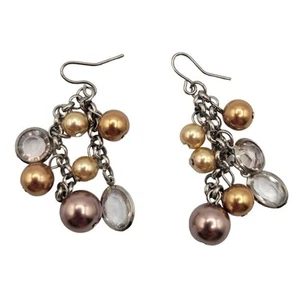 Vintage Y2K French Hook Dangly Earrings Bronze Gold Beaded - Picture 1 of 3