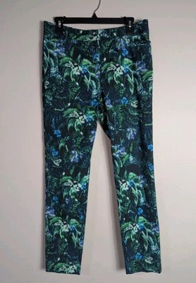 Erdem дизайнерский зеленый тропический цветочный печать Сидней брюки размер США 8 - Изображение 1 из 4