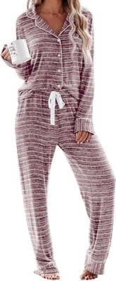Women's Pajama Sets Long Sleeve Button Down Sleepwear Nightwear Pjs Lounge Sets - Image 1 of 4