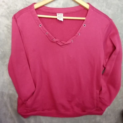 BLAIR Pink Long Sleeve Lace Up V Neck Sweatshirt Top Women's XL - Image 1 of 4