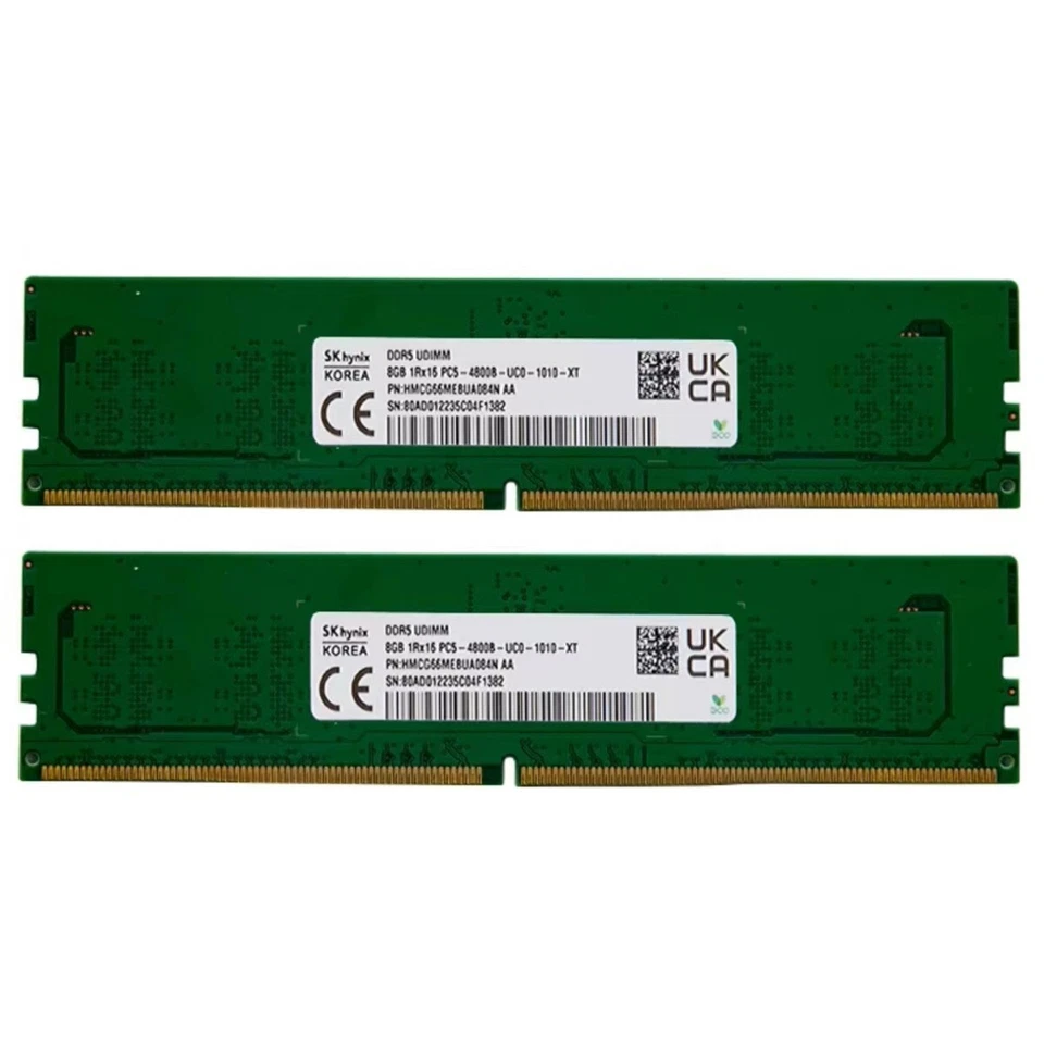 Hynix 16GB (2X8GB) DDR5 DDR5 4800MHz PC5-38400 UDIMM Memory Ram HMCG66MEBUA084N - Image 1 of 4