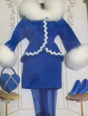 Barbie Clothes: Fashion Avenue BLUE SUIT & FAUX WHITE FUR 1996 #14980 NRFB Foto 1 de 4