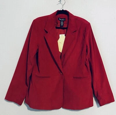 Denim and Co Blazer Womens Large Red Corduroy One Button Pockets Holiday Preppy - Image 1 of 4