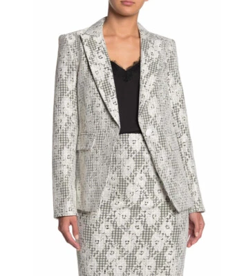 NWT Veronica Beard Athens Lace Overlay Blazer 6 White Gingham 1902NV0021527 - Image 1 of 4
