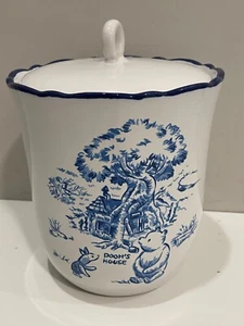 Disney Winnie the Pooh VTG Blue Toile Stoneware Kitchen Large Canister - Picture 1 of 10