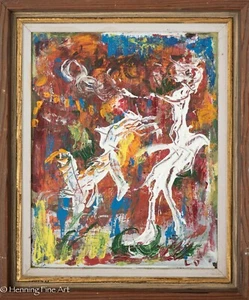 Beautiful Vintage Expressionist Oil Painting Colorful Figure and Dog, Framed - Picture 1 of 7