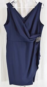 Alex Evenings Women's Short Faux-wrap Dress Hip Embellishment Blue Size 16P