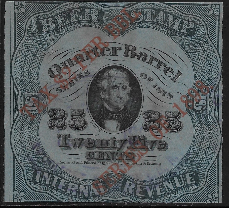 US Scott REA53, 1898, Revenue Beer Stamp, Green, 1/4 Barrel, 50 Cent, F/VF - Image 1 of 1