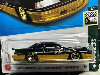 Hot Wheels Matt Debbie Hays 1988 Pro Street Thunderbird Retro Racers Negro Dorado Foto 1 de 4
