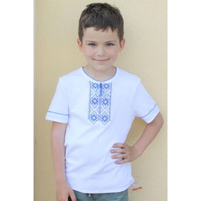 Vyshyvanka Camisa Niño, Azul y Amarillo Bordado Adorno Ucrania Sorochka Foto 1 de 2