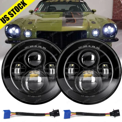 FOR 1969-1981 Chevy Camaro Pair 7" inch LED Headlights Hi/Lo Beam - Image 1 of 4