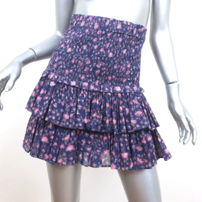 Isabel Marant Etoile Naomi Smocked Mini Skirt Purple Floral Print Cotton Size 40 - Image 1 of 4