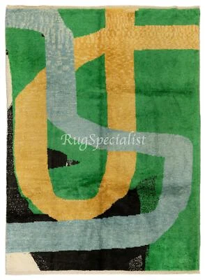 Abstract Hand Knotted "Tulu" Rug. 100% Wool. Modern Home Decor Carpet in Green - Image 1 of 4