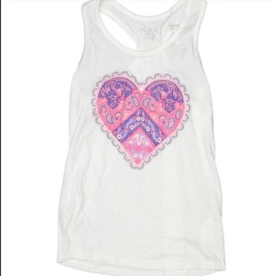 Camiseta sin mangas THE CHILDREN'S PLACE rosa corazón gráfico marfil mezcla de algodón niñas grandes XL Foto 1 de 4