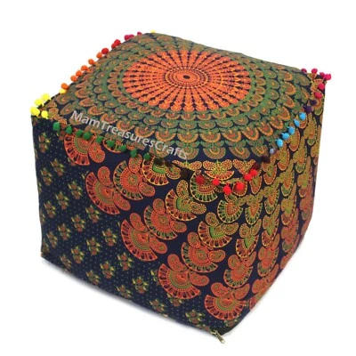 22X22X14 Inches Floral Mandala Pouf Ottoman Covers Home Decorative Pouf Cover AU - Image 1 of 4
