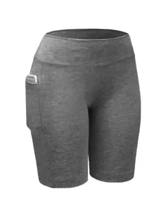 Women’s High Waist Yoga Shorts Pocket Gym Cycling Biker  Gray XL - Picture 1 of 6