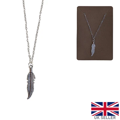 Silver Feather Necklace Leaf Chain Guardian Gift Angel Bird Native Pendant - Image 1 of 4