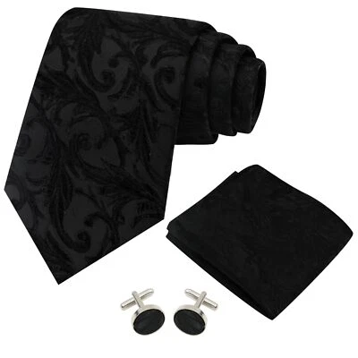 Conjunto de corbatas de seda tejidas para hombre y gemelos cuadrados de bolsillo rayas pla... Foto 1 de 4