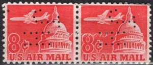 Perfins USA 1962, ScC64 2x 8c Jet Airliner. Used JH - Picture 1 of 3