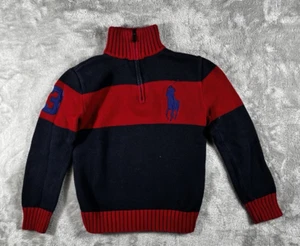 Ralph Lauren Boys’ Quarter-Zip Sweater - Red and Navy Big Pony - Size 8 - Picture 1 of 12