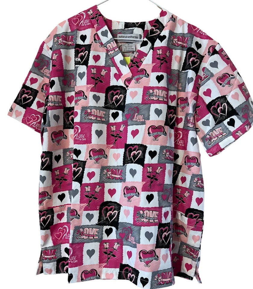 Natural Uniforms Scrub Top Medical V-Neck Breast Cancer Awareness Medium NWT - Image 1 of 4