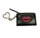 Victorias Secret Card Holder Red Glitter Lips Zip Coin Purse Keychain Embroidery