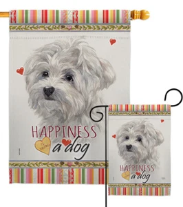 Maltese Happiness Garden Flag Animals Dog Decorative Gift Yard House Banner - Picture 1 of 13