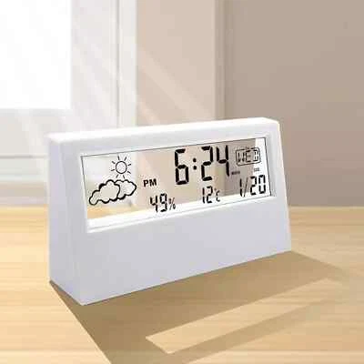 Desk Clock, Digital Alarm Clock, Transparent Modern Design, Temperature, Humidit - Image 1 of 4