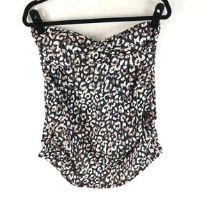 Isabel Maternity Tankini Top Molded Cups Leopard Print Ruched Brown Black L - Picture 1 of 3