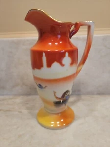 Vintage Japan Noritake Handpainted  Bud Flower Mini Pitcher Orange Yellow Canoe - Picture 1 of 8