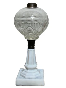 Antique Oil Kerosine Glass Lamp Victorian Early Glassware White Clear - Picture 1 of 17