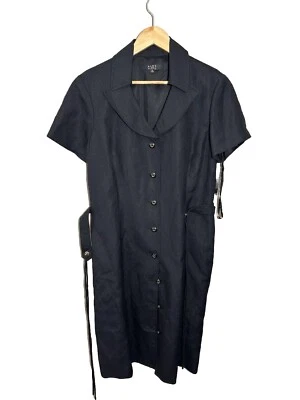 NUEVO CON ETIQUETAS Alex Marie Camisa Vestido Mujer 12 Botones Cinturón Forrado Retro Carrera Negro Foto 1 de 4