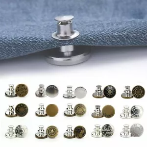 15/30Pcs Adjustable Jean Button No Sew Instant Pants Button Pins for Jeans Metal - Picture 1 of 14
