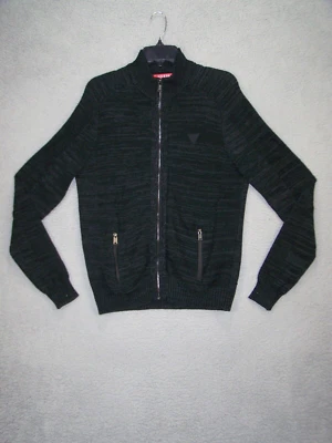 Guess Sweater Women Medium 8 10 Black Marbled Outdoor Front Zipper G Logo Ladies - Image 1 of 4