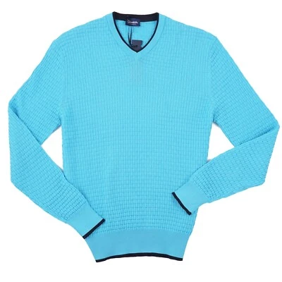 Suéter Drumohr Slim-Fit Brillante Azul Agua Tejido Cesta Algodón M (UE 50) NUEVO CON ETIQUETAS Foto 1 de 4