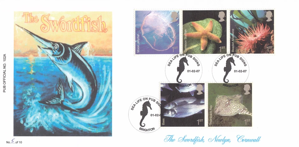 Sea Life GB Brazier The Swordfish Newlyn Pub FDC #1 Brighton 2007 1/20 (140797) - Image 1 of 1