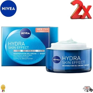 Nivea Hydra Skin Effect Pures Hyaluron 72hr Night Cream Gel 2 x 50ml Packs - Picture 1 of 6