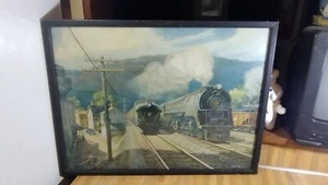 Grif Teller Framed Pennsylvania Trains Litho Picture,25x19,old! - Picture 1 of 11