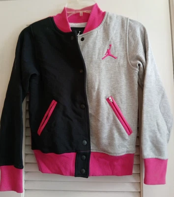 Nike Air Jordan Girls Youth Size M Jumpman Snap Front Bomber Pink Black Gray - Image 1 of 4