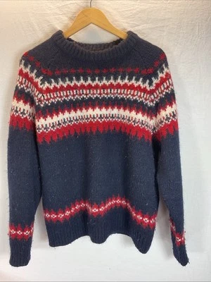 J.Crew Men's Chunky Wool alpaca Fair Isle Crewneck Sweater, Navy/Red, Size LG - Image 1 of 4